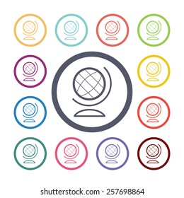 globe flat icons set. Open colorful buttons 