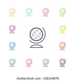 globe flat icons set. Open colorful buttons 