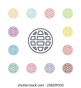 globe flat icons set. Open colorful buttons 