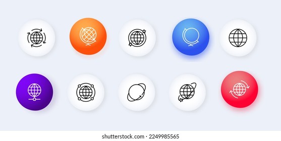 Juego de iconos planos de globo. Mundo, conocimiento, ubicación, exploración, continentes, demostración, viajes, web a nivel mundial. concepto de comunicación. Conjunto de iconos planos del vector