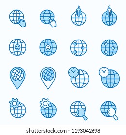 Globe flat line icons. Set of earth, worldwide, geography, global, world, and more. Editable Strokes.