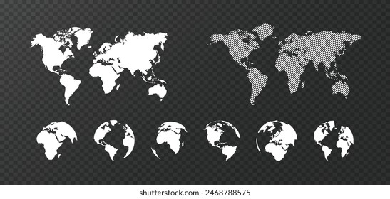 Globe flat silhouette. Planet Earth continents vector set. World map collection.