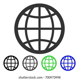 Globe flat vector pictograph. Colored globe, gray, black, blue, green pictogram versions. Flat icon style for web design.