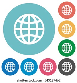 Globe flat white icons on round color backgrounds