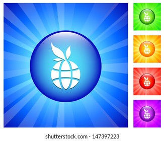 Globe Flower Icon on Round Button with Blue Glow