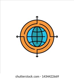 Globe, Focus, Target, Connected  Flat Color Icon. Vector icon banner Template