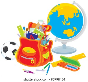 Globe, football and schoolbag