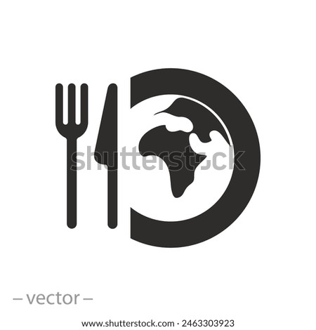 globe and fork with knife icon, food on earth, concept world hunger, flat symbol on white background - vector illustration