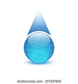Globe in the form of drops of water, environmental logo