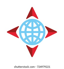 globe and four arrow navigation destination world