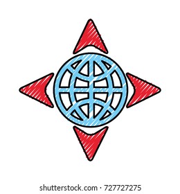 globe and four arrow navigation destination world