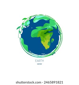 The globe in the frame with leaves. Isolated element for vector logo design illustration. Friendly symbol of World health day. 