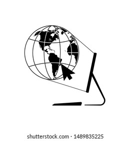 Globe in front of a desktop computer. Internet or world wide web concept. 
