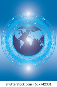 Globe futurism digital technology blue background - abstract art of creative modern illustrations. Vector illustration