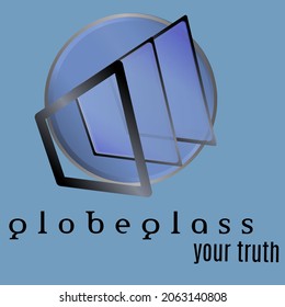 Globe galss logo designed with stacked glass motifs, suitable for logos, icons, signs, mascots, brands and others. trapezoidal clear or 3d or transparent glass shaped logo with window frame