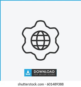 globe in gear icon. simple outline globe in gear vector icon. on white background.