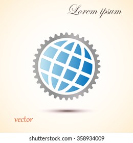 The globe and gear icon. Globe symbol. Flat Vector illustration