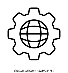 Globe mit Schaltplansymbol. Bedienfeld, Neustart, Bildlauf, Netzwerkeinstellung, Anweisung, Website, Tune, Installation, Anpassung, Konfigurationsdatei. Technologiekonzept. Vektorliniensymbol auf weißem Hintergrund