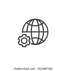 Globe and gear line icon. linear style sign for mobile concept and web design. Business management outline vector icon. Global settings symbol, logo illustration. Vector graphics