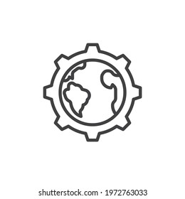 Globe and gear line icon. linear style sign for mobile concept and web design. Environmental management outline vector icon. Symbol, logo illustration. Vector graphics