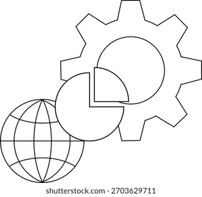 Un engranaje de globo y un gráfico circular están entrelazados Diseño gráfico delineado