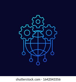 globe and gears icon, linear