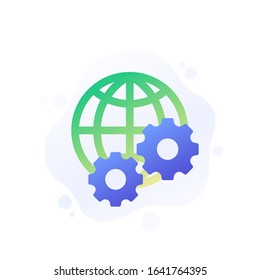 globe and gears icon, vector