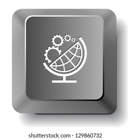 Globe and gears. Vector computer key.