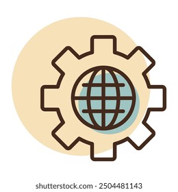 Globe with gears vector icon. World mechanism symbol. Global engineering teamwork. Security sign. Graph symbol for your web site design, logo, app, UI