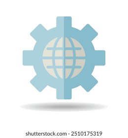 Globe with gears vector icon. World mechanism symbol. Global engineering teamwork. Security sign. Graph symbol for your web site design, logo, app, UI