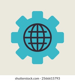 Globe with gears vector icon. World mechanism symbol. Global engineering teamwork. Security sign. Graph symbol for your web site design, logo, app, UI