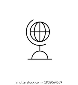Icono de geografía de globo con estilo de línea negra plana, aislado en fondo blanco 