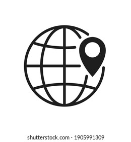 Globe with geolocation icon. Location marker on the map.