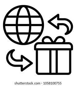A globe with gift box in circular arrows concept of round the globe delivery services 