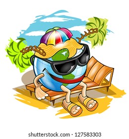 globe girl on the beech with black glass
