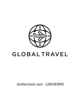 Globe Global World with Plane AirPlane Logo Design Inspiration