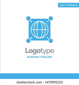 Globe, Global, World, Science Blue Solid Logo Template. Place for Tagline. Vector Icon Template background