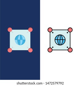 Globe, Global, World, Science  Icons. Flat and Line Filled Icon Set Vector Blue Background