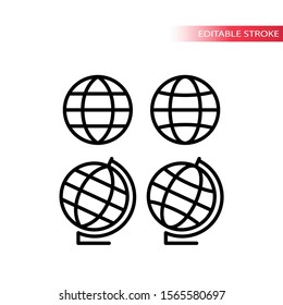 Globe and globus, sign for website thin line vector icon set. Editable stroke.