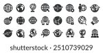 Globe glyph solid icons collection. Containing earth, planet, travel, network. Minimal icon and symbol series vector illustration