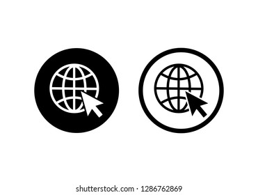 Globe go to web icon Set. Vector design