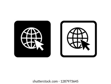 Globe go to web icon Set. Vector design