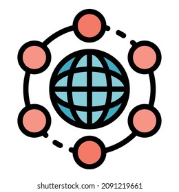 Globe and GPS icon. Outline globe and GPS vector icon color flat isolated