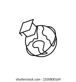 Globe and graduate hat line icon idea of education symbol