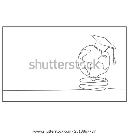Globe and graduation cap with grunge background. Global Business Line icon, Sketch Design, Pixel perfect, Editable stroke. Agreement, Partnership.