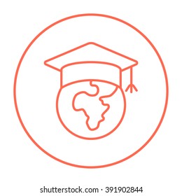 Globe in graduation cap line icon.