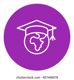 Globe in graduation cap line icon.
