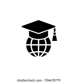 globe with graduation cap simple black icon