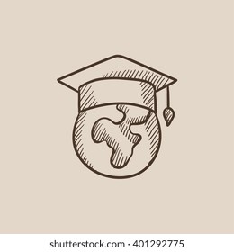 Globo en el icono de esbozo del tapón de graduación.