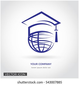 GLOBE WITH GRADUATION CAP, VECTOR ICON / LOGO